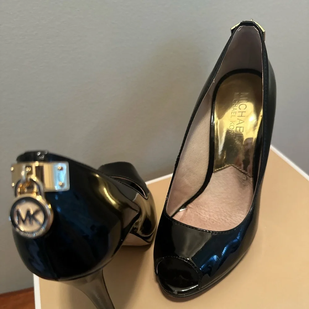 Michael Kors Black Patent Peep-Toe Heels